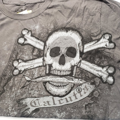 New Authentic Calcutta Short Sleeve Shirt  Smoke(Gray)/ Front Kickback Skull 2XL