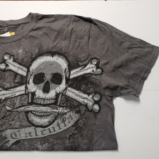 New Authentic Calcutta Short Sleeve Shirt  Smoke(Gray)/ Front Kickback Skull 2XL