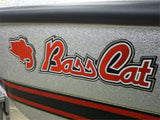 Authentic Factory Domed Bass Cat Decal 16 1/2" x 3 3/4" Red w Silver White/Chrome outline