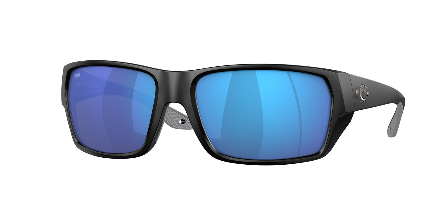 New Authentic Costa Sunglasses-Tailfin-Matte Black w/Blue Mirror-580P