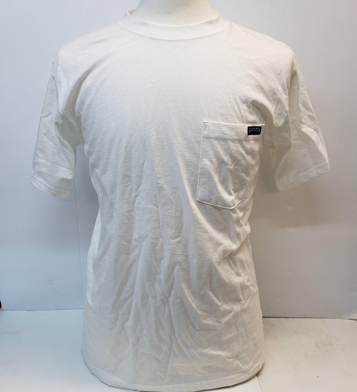 New Authentic Calcutta S/S T-Shirt White/ Front Pocket/ Back "Best Damn Bait You Will Ever Drag" Logo