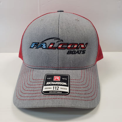 Falcon Boats Hat- Charcoal/Red Mesh