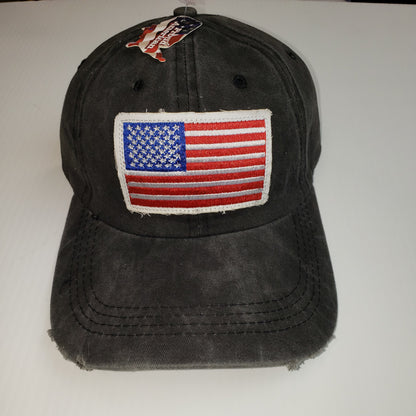 Proud American Distressed Hat w/ American Flag Patch Black
