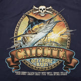 New Authentic Calcutta Short Sleeve Shirt  Navy/ Front Pocket/ Back Old School Marlin-Chain Large