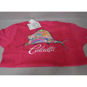 New Authentic Calcutta Ladies Short Sleeve Shirt Blossom Pink/ Front White Original Logo/ Back Multi-Color Sailfish