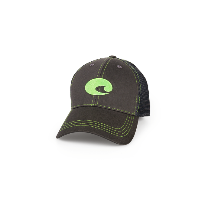 New Authentic Costa C Trucker Hat Adjustable Graphite with Neon C Black Mesh