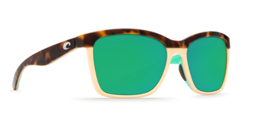 New Authentic Costa Del Mar Anaa Retro Sunglasses Tortoise Cream Mint with Green Mirror Lens 580P