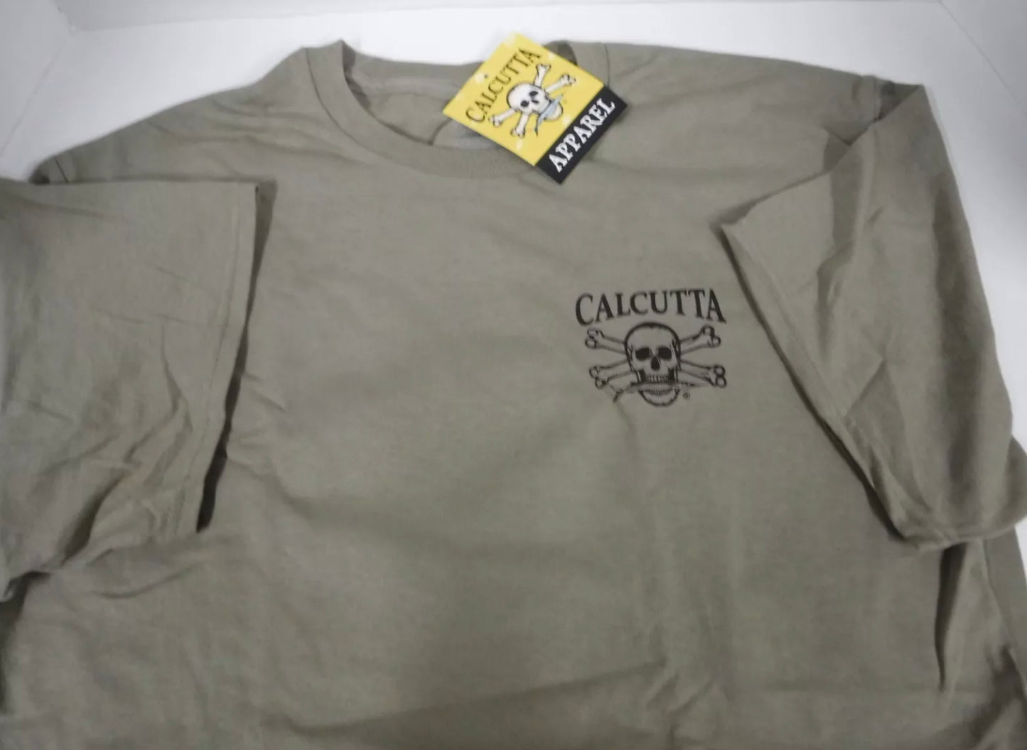 New Authentic Calcutta Short Sleeve Shirt Brown/ Front Original Logo/ Back Vintage Best Bait Large