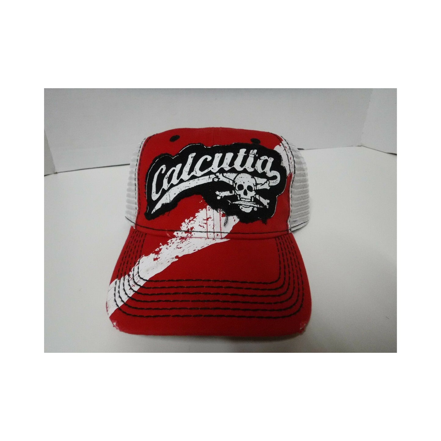 New Authentic Calcutta Hat Red Dive Flag/ White Mesh