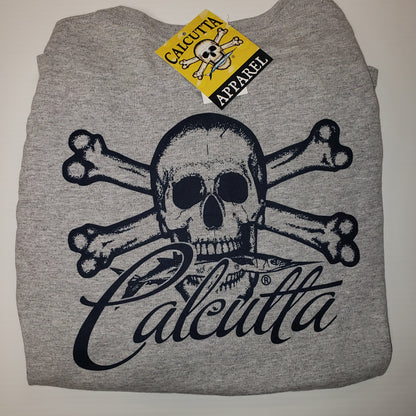 New Authentic Calcutta Small Long Sleeve Shirt Heather Gray  / Navy Original Logo Front and Back