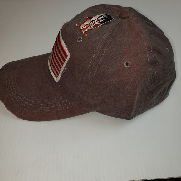 Proud American Distressed Hat w/ American Flag Patch Brown
