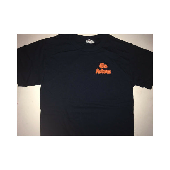 Auburn Univeristy T-Shirt/ Front Go Auburn/ Back I Bleed Orange & Blue in Orange over Tiger Print State  Medium