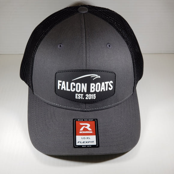 Falcon Boats Black Patch Flex Fit Hat-Charcoal Gray/Black Mesh Lg-XL