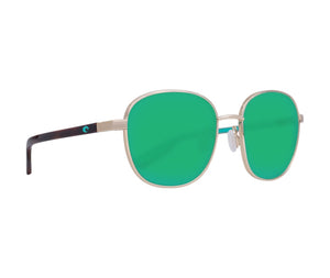 New Authentic Costa Del Mar Egret Sunglasses 296 Shiny Gold w/Green Mirror 580P