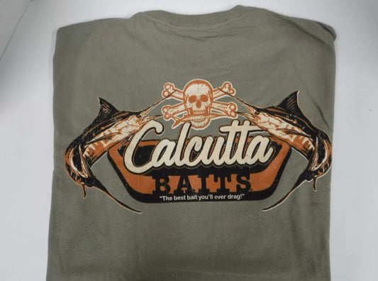 New Authentic Calcutta Short Sleeve Shirt Brown/ Front Original Logo/ Back Vintage Best Bait Large