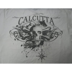 New Authentic Calcutta Short Sleeve Shirt  White/ Front Pocket/ Back Gray Skull Design