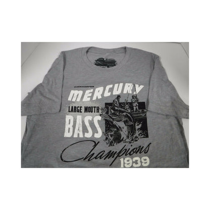 New Authentic Mercury Marine Short Sleeve Shirt Gray w/ Bass Fishing Champions 1939  2XL