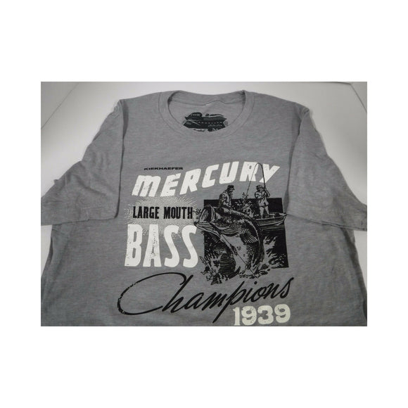 New Authentic Mercury Marine Short Sleeve Shirt Gray w/ Bass Fishing Champions 1939 Medium