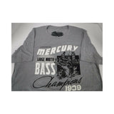 New Authentic Mercury Marine Short Sleeve Shirt Gray w/ Bass Fishing Champions 1939