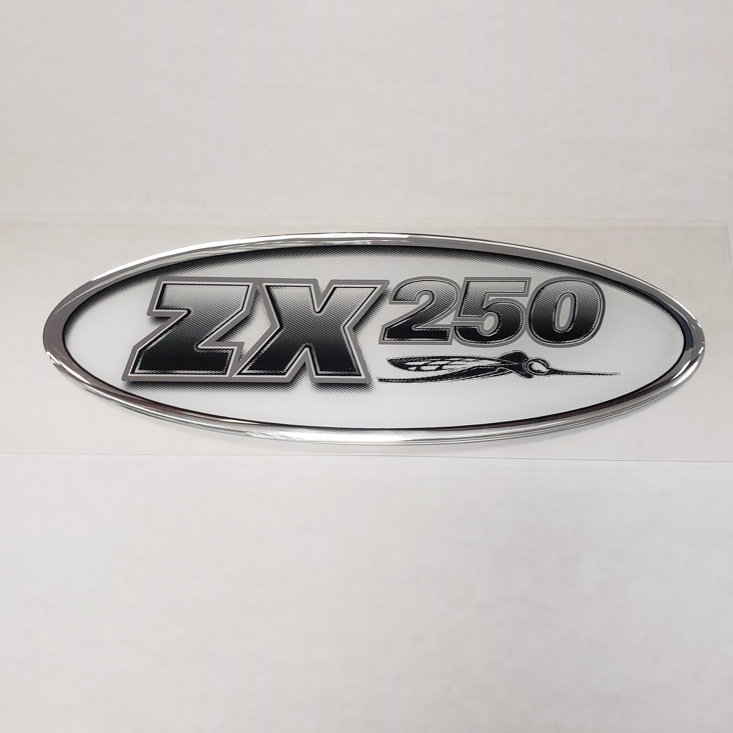 New Authentic Skeeter ZX250 Oval Emblem Black/Silver 8 1/2" X 3"