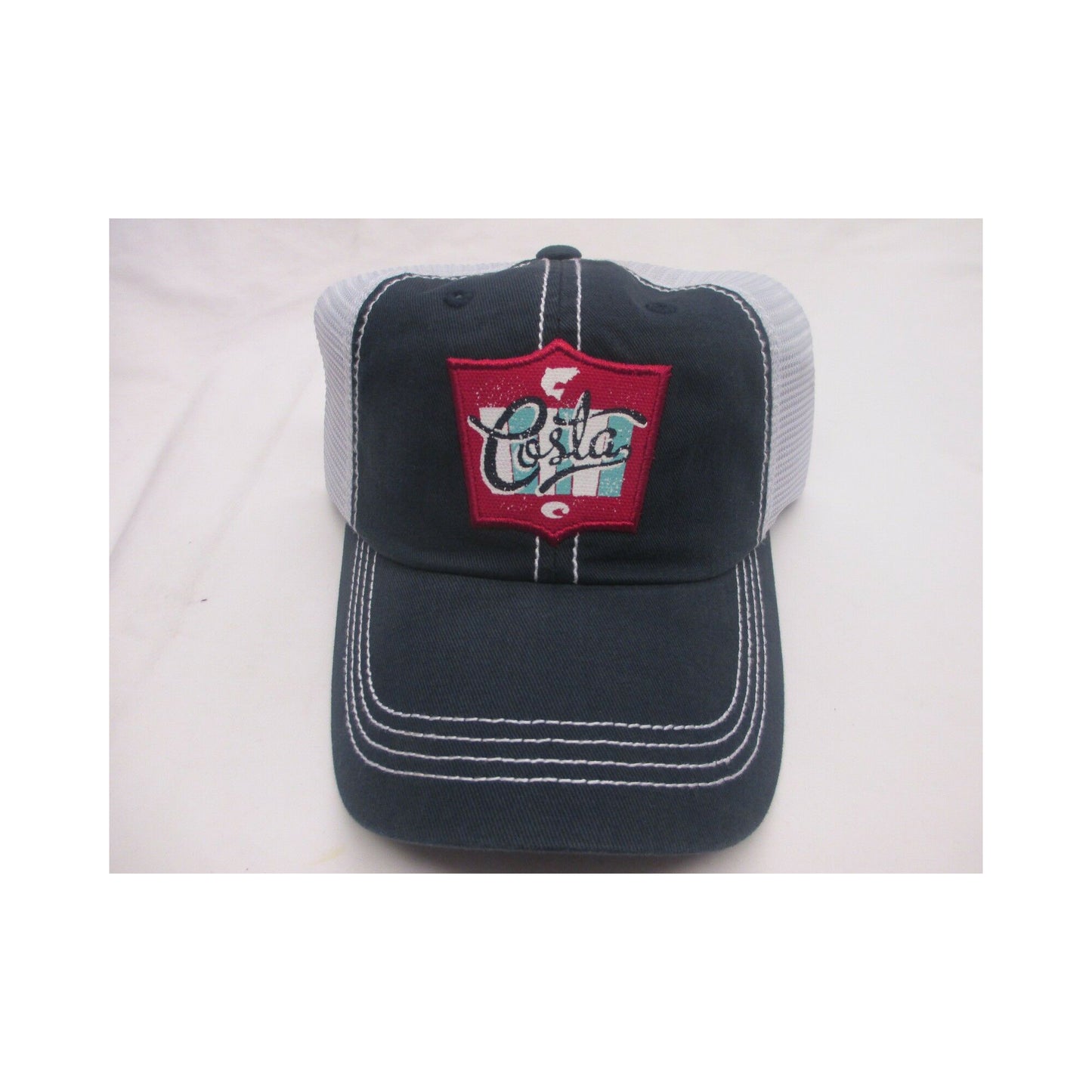 New Authentic Costa Trucker Hat Adjustable Navy with Rodeo Patch Logo White Mesh