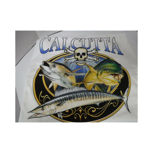 New Authentic Calcutta Short Sleeve Shirt  White/ Front Pocket/ Back Offshore Trio in Circle Large