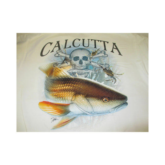 New Authentic Calcutta Short Sleeve Shirt/ Front Pocket/ Back Faded Logo/ Red Drum White 2XL