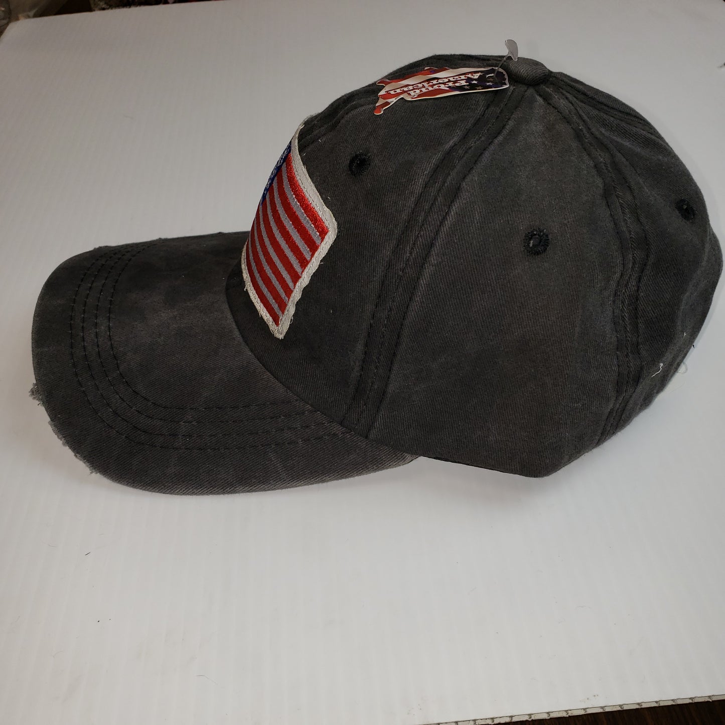 Proud American Distressed Hat w/ American Flag Patch Black