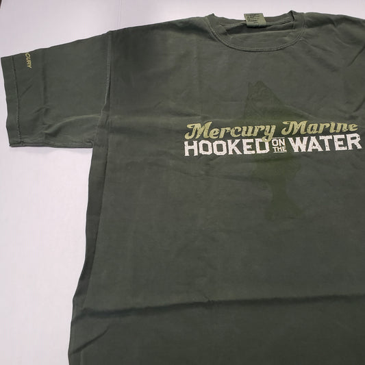 New Authentic Mercury Marine Short Sleeve Shirt Olive Green w/ Hooked On The Water Large