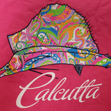 New Authentic Calcutta Ladies Short Sleeve Shirt Blossom Pink/ Front White Original Logo/ Back Multi-Color Sailfish