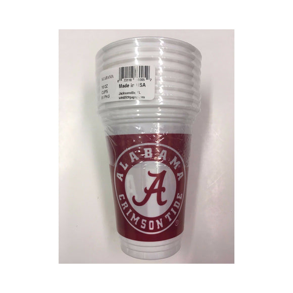 New Officially Licensed Alabama 16oz/ 8 Pack Beverage Cups White/ Crimson 1 Side Univ. AL/ 2nd Side Crimson Tide