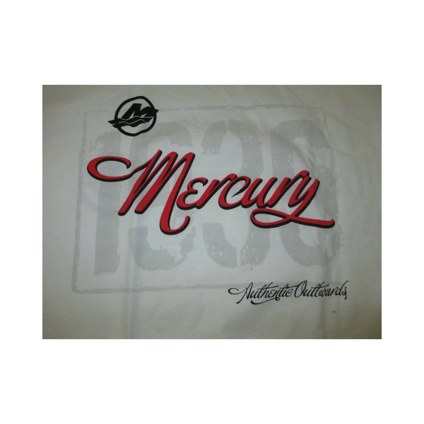 New Authentic Mercury Marine Short Sleeve Shirt-Large- White/ Red Cursive Mercury Outboards on Back