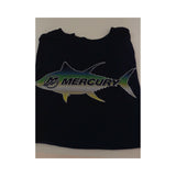 New Authentic Mercury Marine Short Sleeve Shirt Navy Blue/ Fish w/Mercury Strikethrough