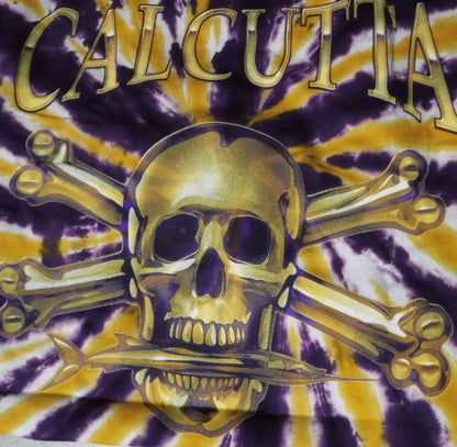 New Authentic Calcutta Short Sleeve Shirt  Purple & Yellow Tie Dye/ Front Pocket/ Back Gold Logo Large