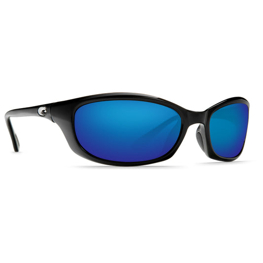 New Authentic Costa Harpoon Polarized Sunglasses Shiny Black Frame Blue Mirror Glass Lens