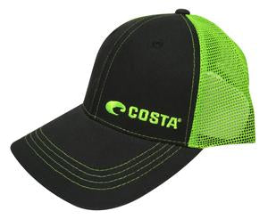 New Authentic Costa Del Mar Twill Neon Green Offset Trucker Hat XL Fit
