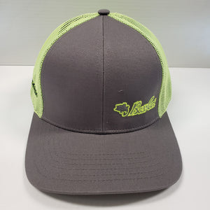 Bass Cat Platinum Structured Mesh Hat Gray & Neon Green w/Offset Logo
