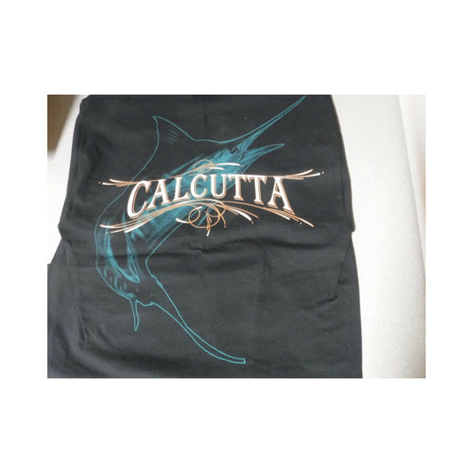 New Authentic Calcutta Short Sleeve Shirt  Black/ Front Pocket/ Back Deep Blue Marlin Medium