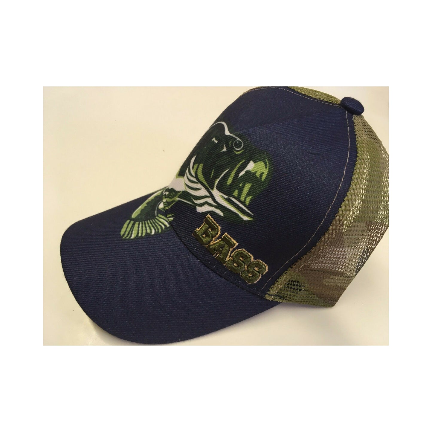 New 3 Oaks Hat Adjustable Navy/ Bass Logo/ Camo Mesh Back