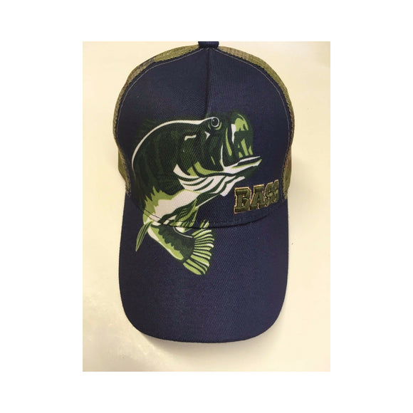 New 3 Oaks Hat Adjustable Navy/ Bass Logo/ Camo Mesh Back