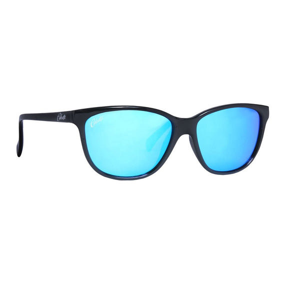 New Authentic Calcutta Tortola Sunglasses Shiny Black Frame/ Blue Mirror Lens