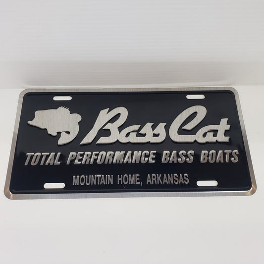 Bass Cat Metal License Plate-Black "Total Performance"
