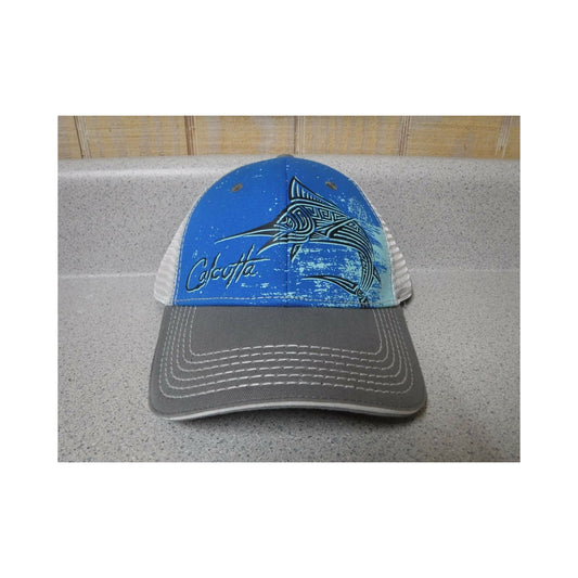 New Authentic Calcutta Hat Blue with Marlin on Front/ Gray Bill/ White Mesh