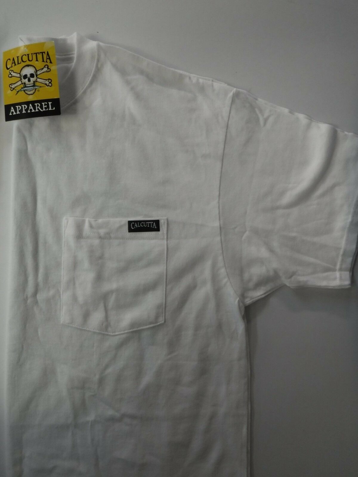 New Authentic Calcutta Short Sleeve Shirt  White/ Front Pocket/ Back Striper/Faded Logo  XLarge