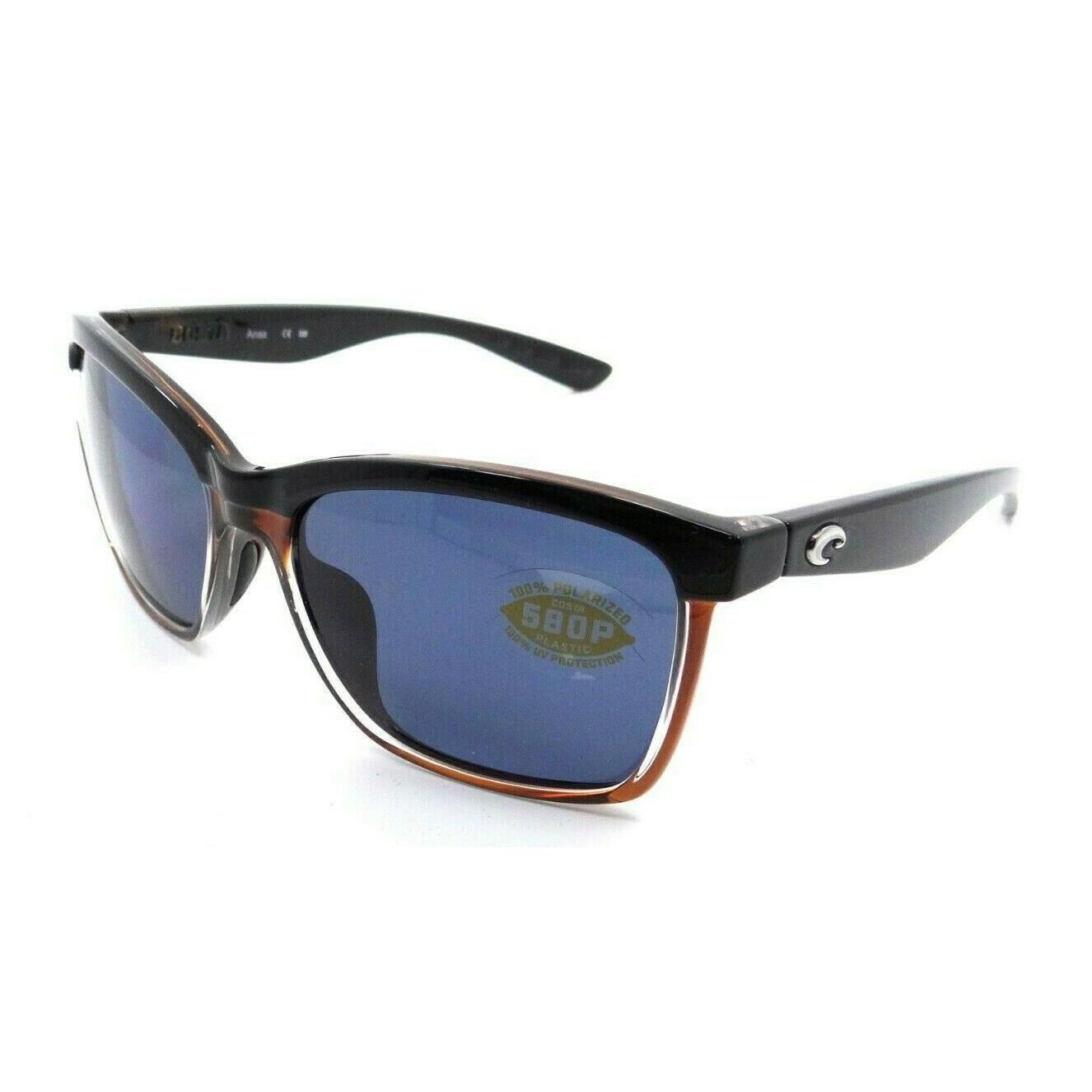New Authentic Costa Del Mar Anaa 105 Sunglasses Shiny Black on Brown w/Gray Lens 580P