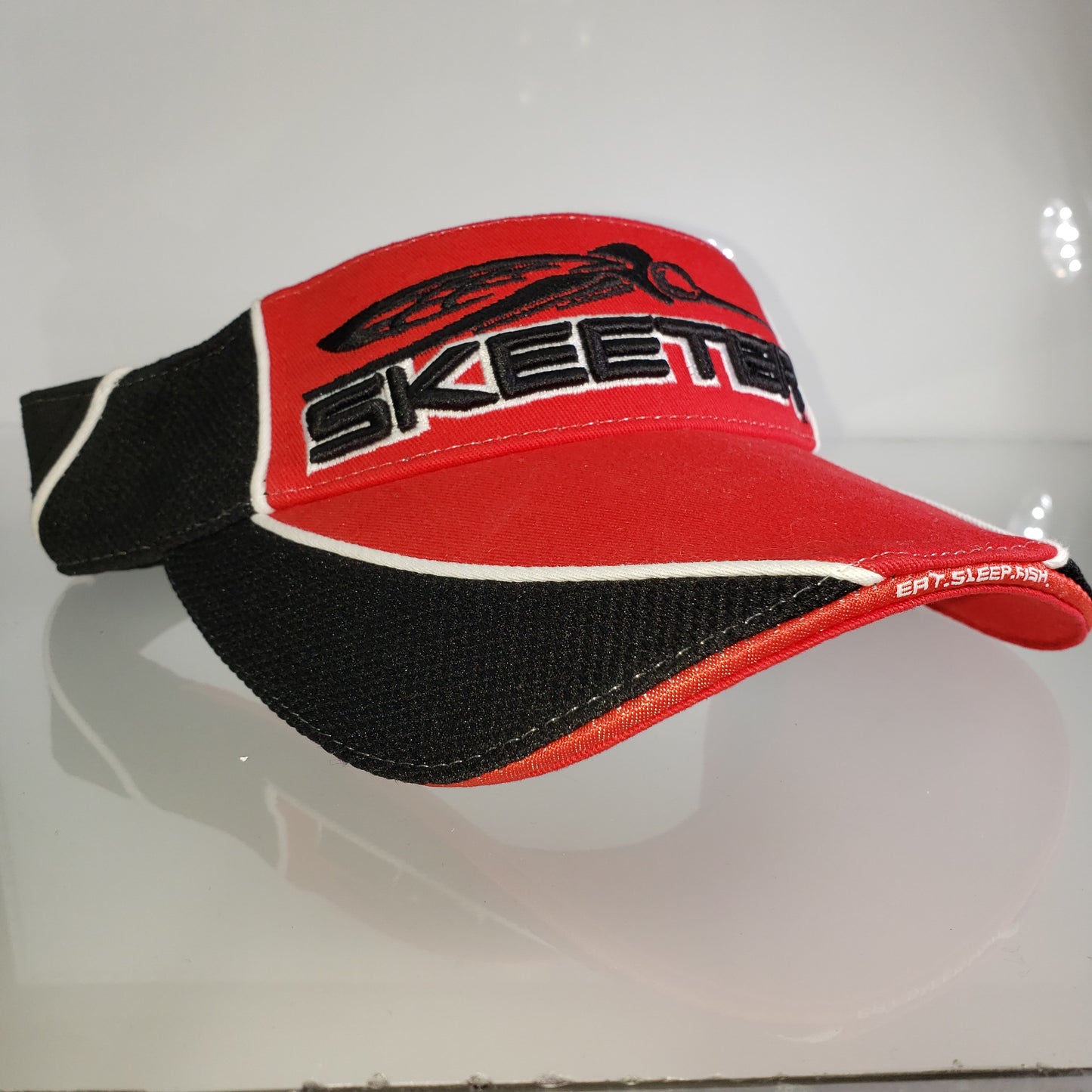 New Authentic Skeeter Visor Adjustable  Red/ Black Down Center/ Eat Sleep Fish on Band