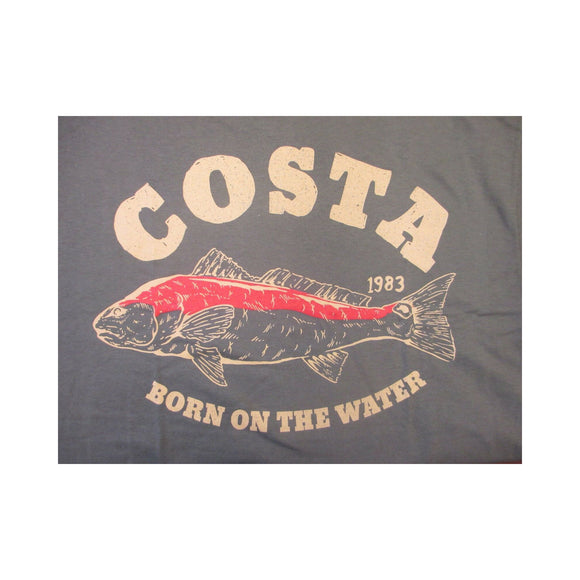 New Authentic Costa Short Sleeve T-Shirt Redfish Born on the Water Charcoal Gray Large