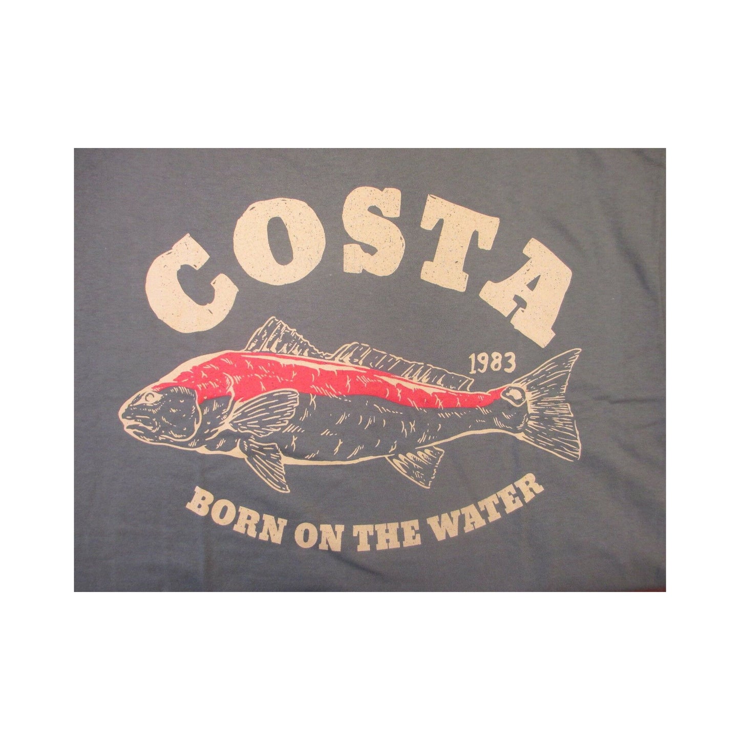 New Authentic Costa Short Sleeve T-Shirt Redfish Born on the Water Charcoal Gray