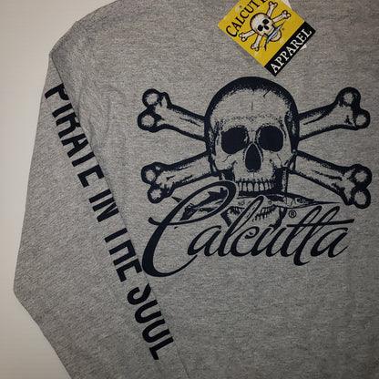 New Authentic Calcutta Small Long Sleeve Shirt Heather Gray  / Navy Original Logo Front and Back