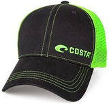New Authentic Costa Del Mar Twill Neon Green Offset Trucker Hat XL Fit
